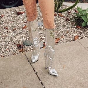 Silver High Heel Boots